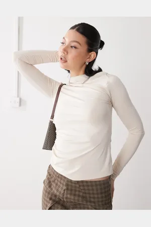 COLLUSION Long sleeve high neck draped top in off