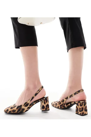 London Rebel Sling back block heeled mules in patent leopard