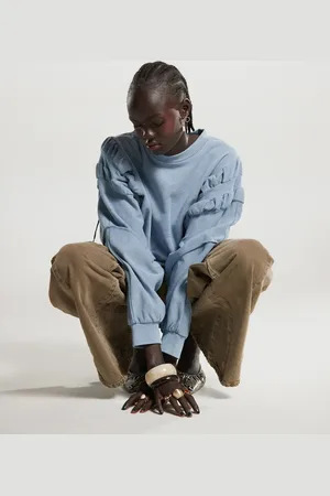 ASOS Ruched sleeve sweatshirt in washed blue