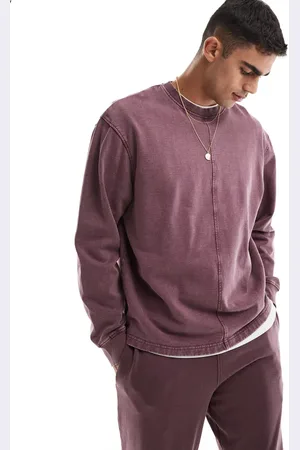 ASOS Co-ord oversized sweatshirt with seam detail in washed burgundy - BURGUNDY