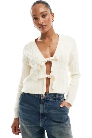 ONLY Tie front knitted cardigan in cream