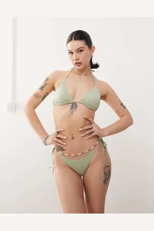 Monki Mix and match tie side bikini bottom in sage