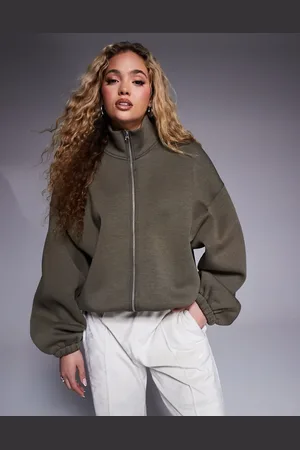 ASOS Scuba zip through sweatshirt in khaki