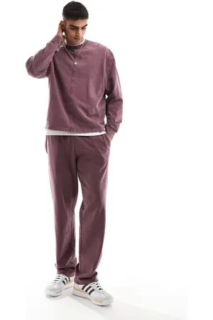 ASOS Co-ord straight leg jogger in washed burgundy - BURGUNDY