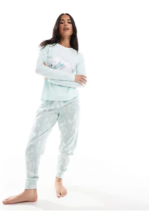 Threadbare Polar bear long pyjama set in light