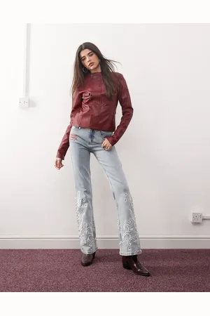 ED HARDY Jumping koi denim flared jeans in washed bleach