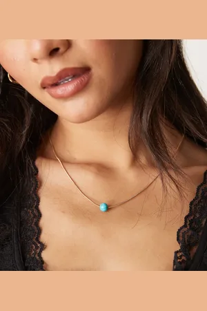 DesignB London Snake chain necklace with turquoise bead pendant in