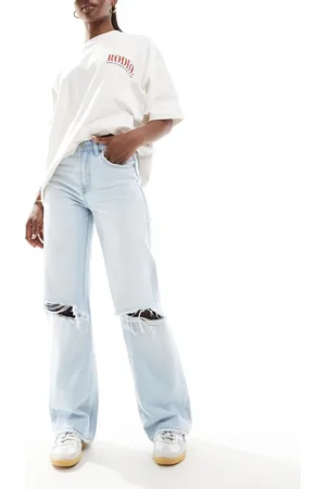 Stradivarius D92 straight ripped jeans in light wash