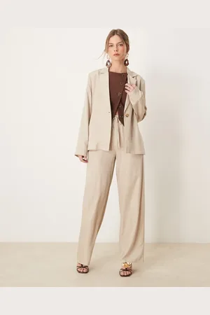 VILA Wide leg tie waist trouser co-ord in oatmeal