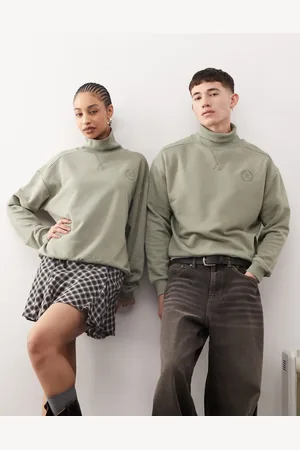 Reclaimed Unisex funnel neck sweatshirt in khaki