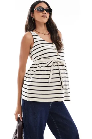 Mama;licious Mamalicious Maternity tank top with self tie in navy stripe