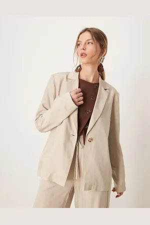 VILA Oversized button front blazer co-ord in oatmeal