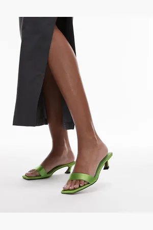 Topshop Inga square toe slip on mid heeled sandals in