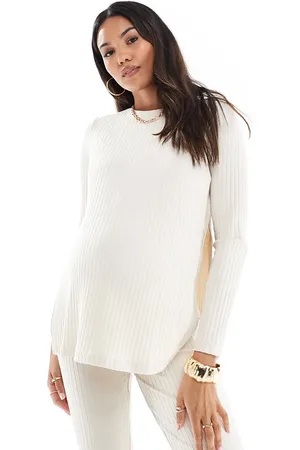 Mama;licious Mamalicious Maternity long sleeve ribbed jersey top co-ord in cream