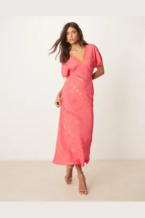 Never Fully Dressed Lace trim midaxi dress in red and print