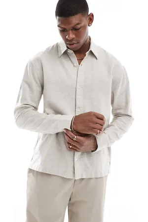 Hollister Button through linen shirt in beige