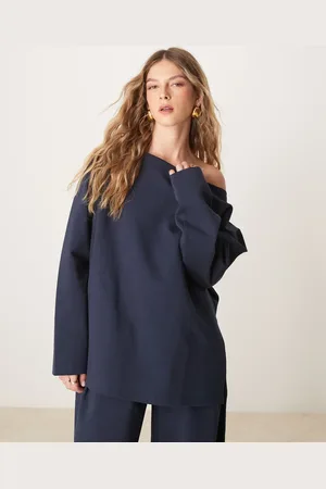 ASOS Oversized off shoulder interlock sweatshirt in