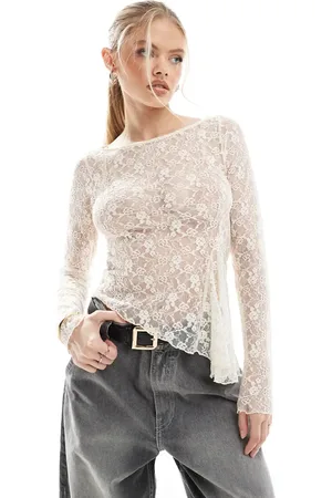 Bershka Asymetric lace top in ecru