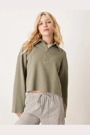 ASOS Waffle half zip sweatshirt in mint