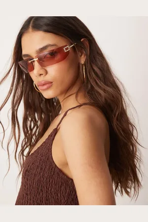 Jeepers Peepers Y2K rimless square metal sunglasses with embellished detail in
