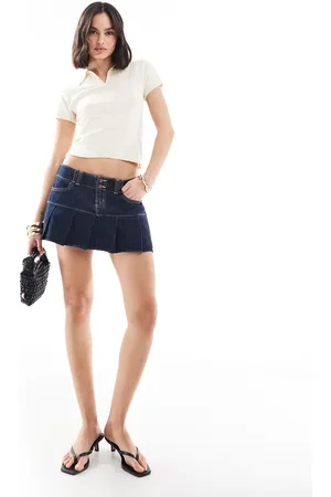Hollister Micro pleated mini skirt in dark denim