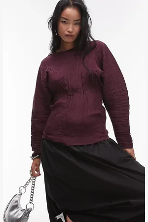 ARKET Plisse top with sculptural sleeves in burgundy
