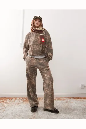 Weekday Davina co-ord oversized joggers with distressed tie dye print in khaki