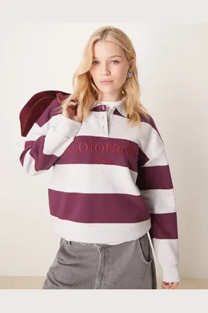 ASOS Oversized rugby sweatshirt with embroidery in burgundy stripe
