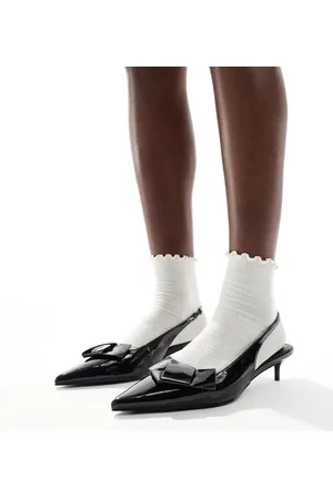London Rebel Bow detail sling back kitten heels in patent