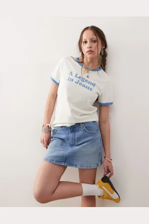 Wrangler Slogan ringer t-shirt in vintage and blue