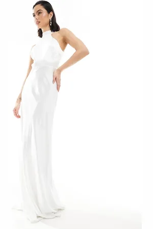 Six Stories Bridal halter neck satin maxi dress in ivory