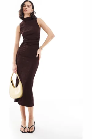 Bershka Textured high neck maxi dress in