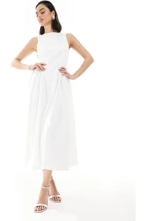 Six Stories Bridal drop waist midaxi dress in ivory
