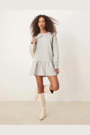 ASOS Dropped waist sweat dress with lace oversized collar in