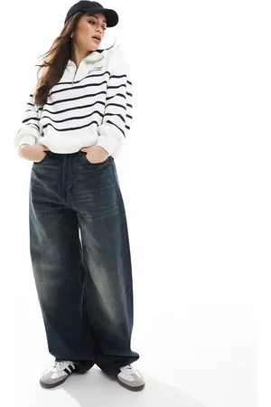 Hollister Half zip through stripe motif jumper in cream