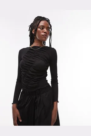 Topshop Long sleeve shirred top in