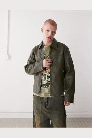 ED HARDY Vintage washed vegan leather motorcross jacket in