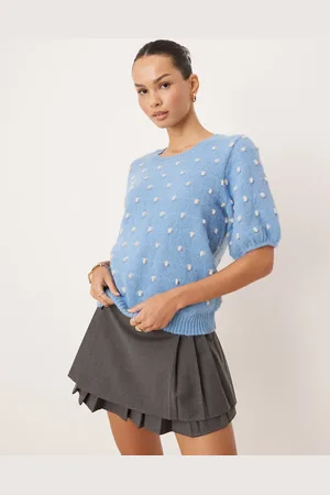 VILA Short sleeve bobble texture knitted top in blissful