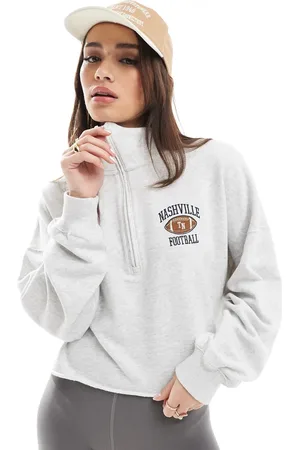 Hollister Cropped half zip sweat top with raw hem detail in charcoal