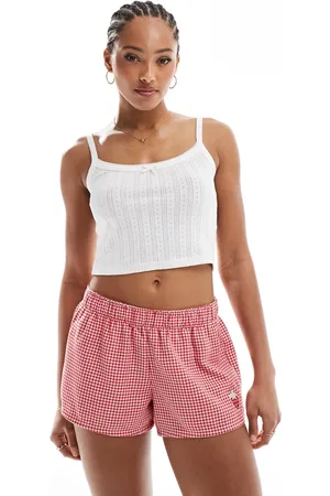 Hollister Nightwear low rise baggy flannel boxer short with logo waistband in heart print