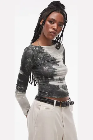 Topshop Graphic license national gallery John Constable the cornfield long sleeve top in mono