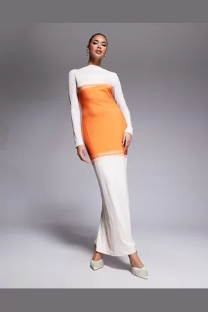 DASKA Jersey maxi dress in orange and cream
