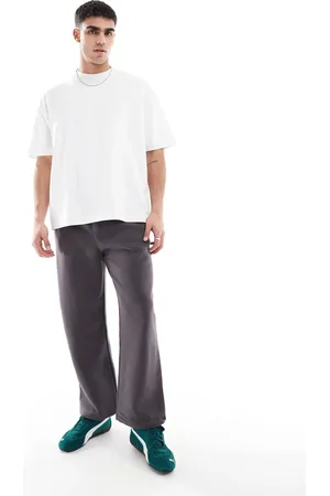 Pull&Bear Heavyweight wide leg joggers in charcoal