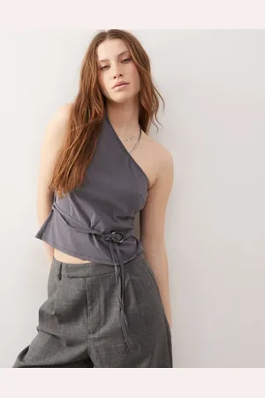 COLLUSION One shoulder top with hardwear waist tie
