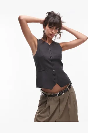 Topshop Co ord high button up tailored waistcoat in charcoal CHARCOAL