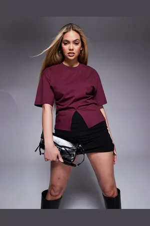 ASOS Corset t-shirt with split front in burgundy