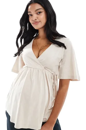 Mama;licious Mamalicious Maternity jersey wrap top in cream