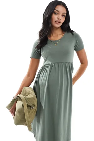 Mama;licious Mamalicious Maternity mini smock t-shirt dress in khaki
