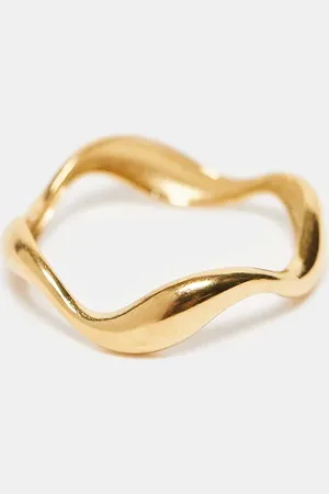LOST SOULS Stainless steel 18ct plated wavy band ring