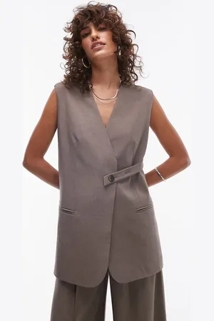 Topshop Co ord sleeveless tab detail waistcoat in sand BEIGE